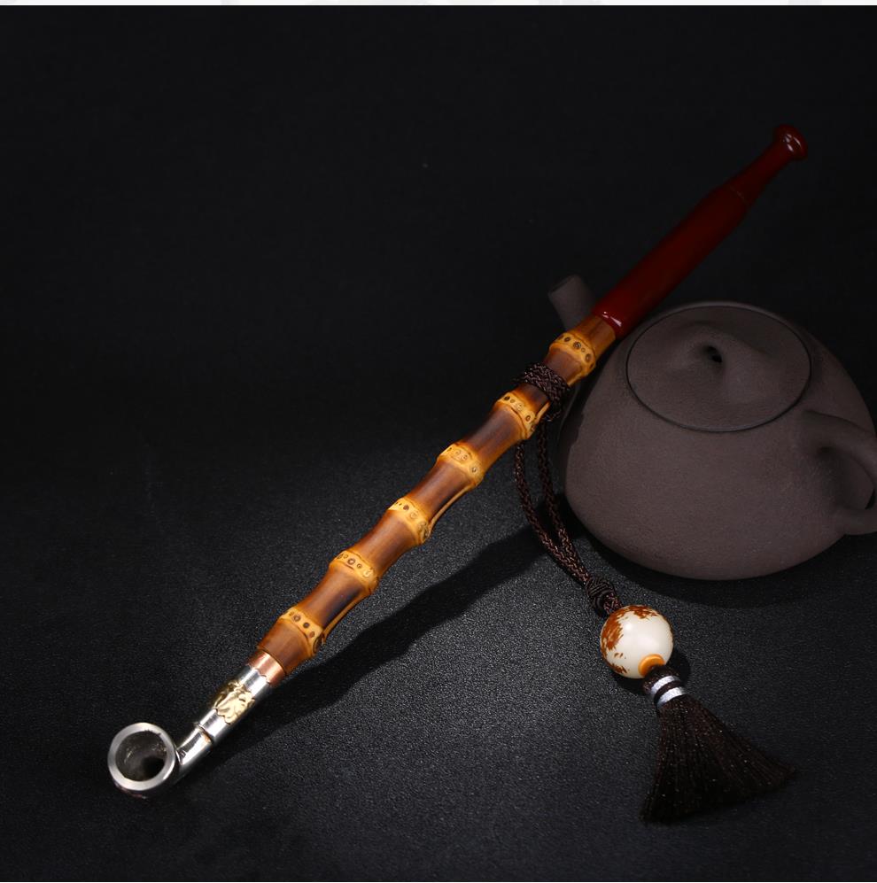【品质好物】手工白铜镶花设计烟锅子烟斗加长竹节旱烟袋老式铜烟枪