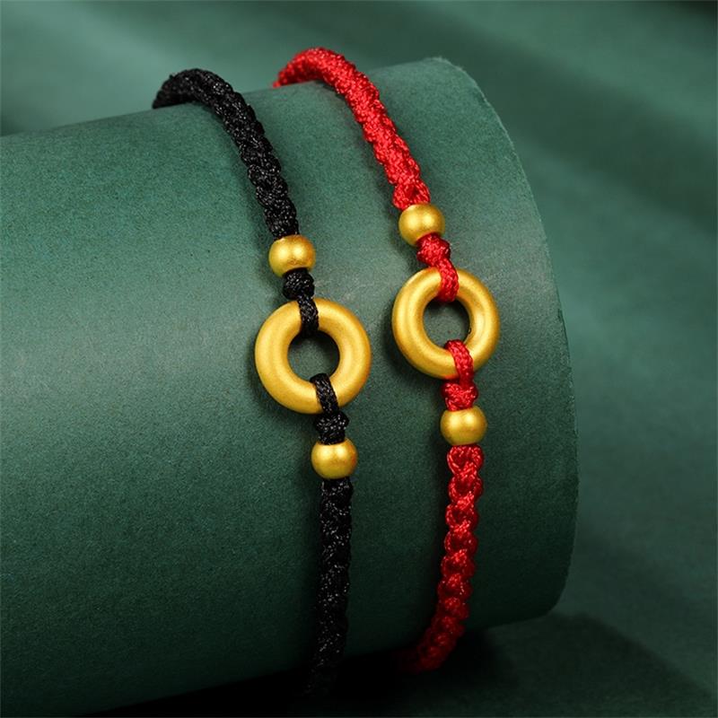 老凤·祥款式同心圆手链999足金转运珠男女本命年红手绳情侣平安扣