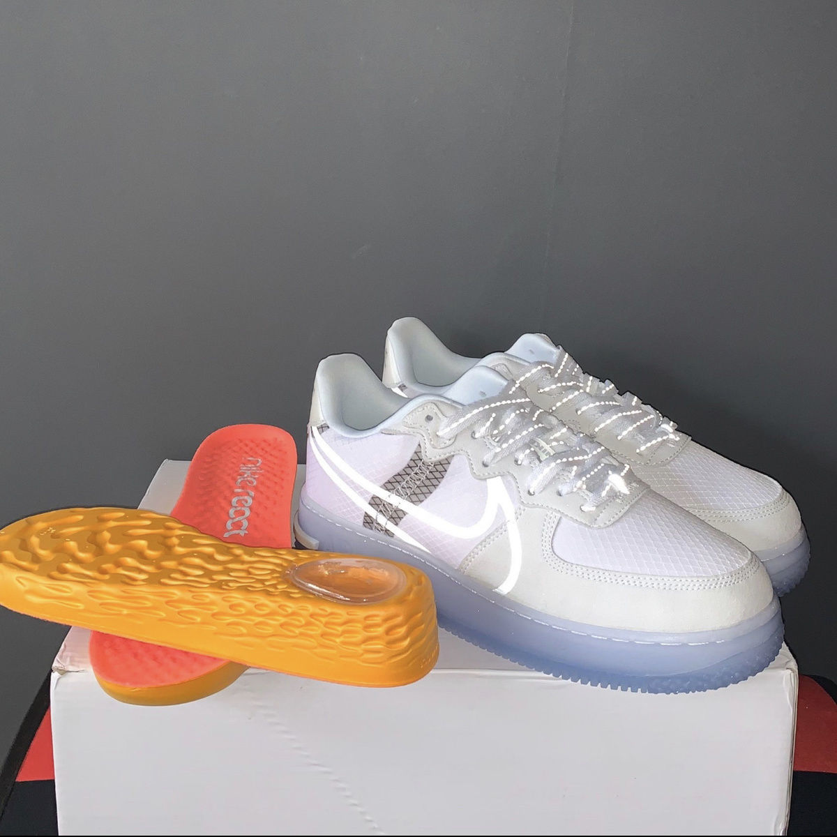 骨白冰蓝空军一号af1夜光3m反光女男鞋秋冬高版本纯原板鞋骨白冰蓝