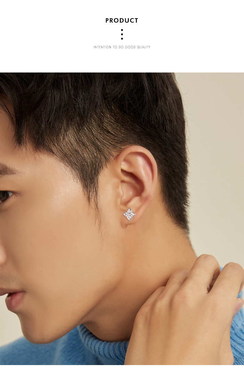 兵喜bingxi炫酷铂金男款耳钉pt950白金四方菱形耳环时尚气质耳饰七夕