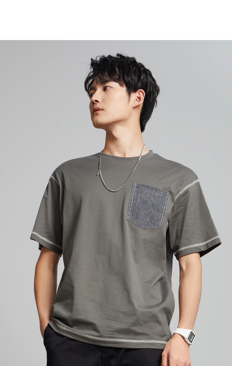 km男装2021新款短袖潮牌潮流宽松白色打底衫ins港风纯棉半袖t恤灰色m