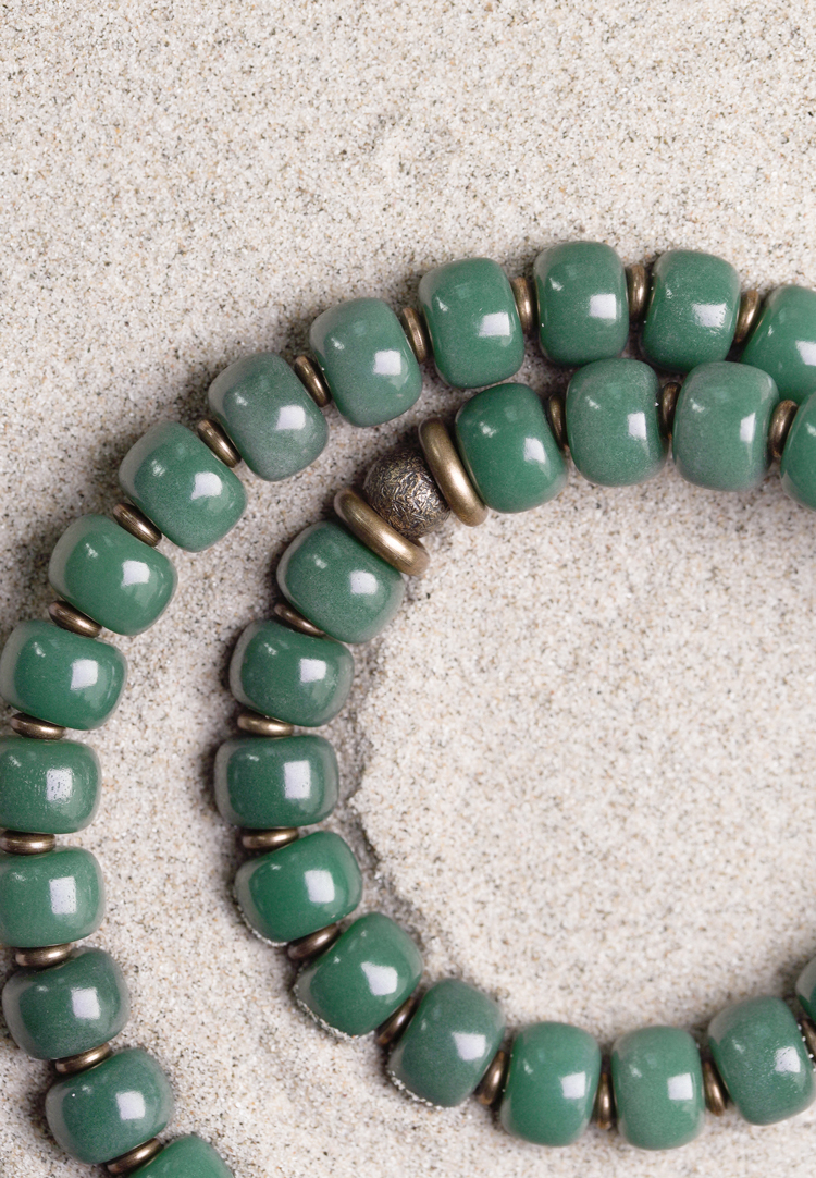 复古绿色阴皮菩提根手链女个性文艺民族风珠子双层手串女生15码