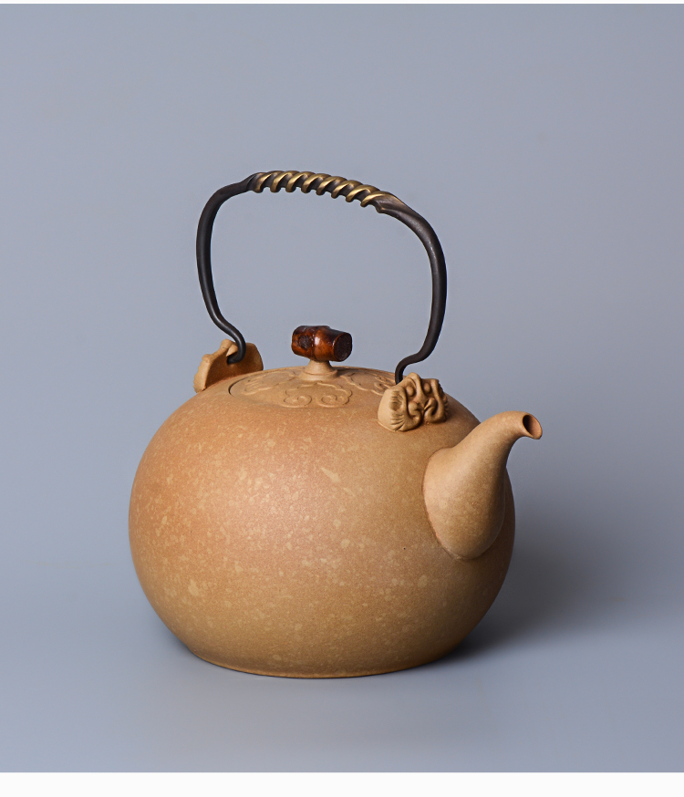 墨珵茶学堂老岩泥陶壶五行烧水壶大号段泥泡茶壶电陶炉煮茶壶粗陶 黑