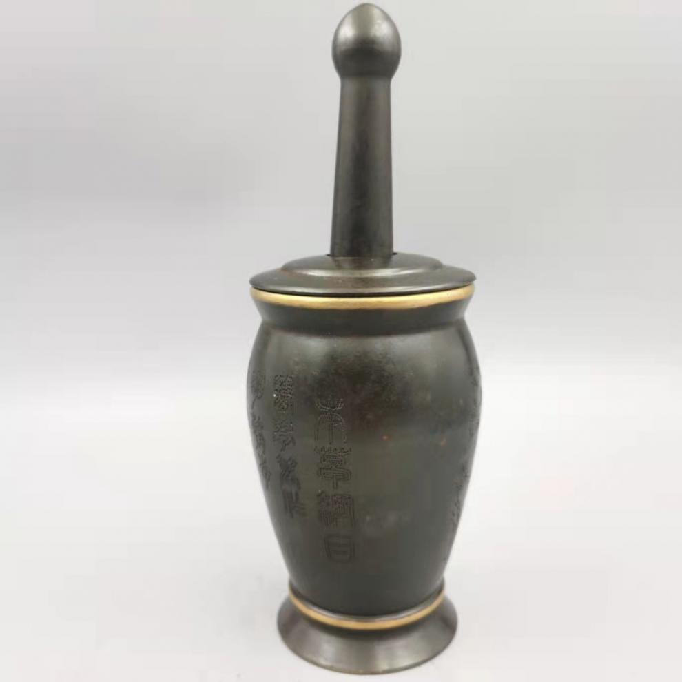 中医研钵纯铜捣药罐实心华佗中药中医摆件老式铜臼冲筒盅研钵研磨器捣