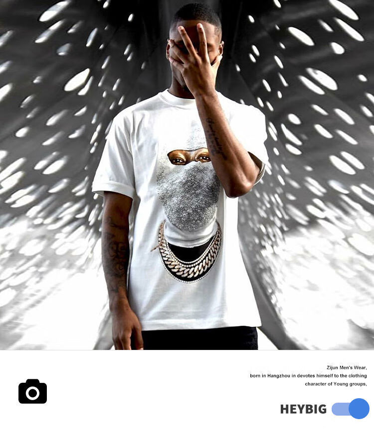 特价捡漏heybig中国新说唱印花落肩袖t恤男夏装宽松短袖潮牌5分中袖