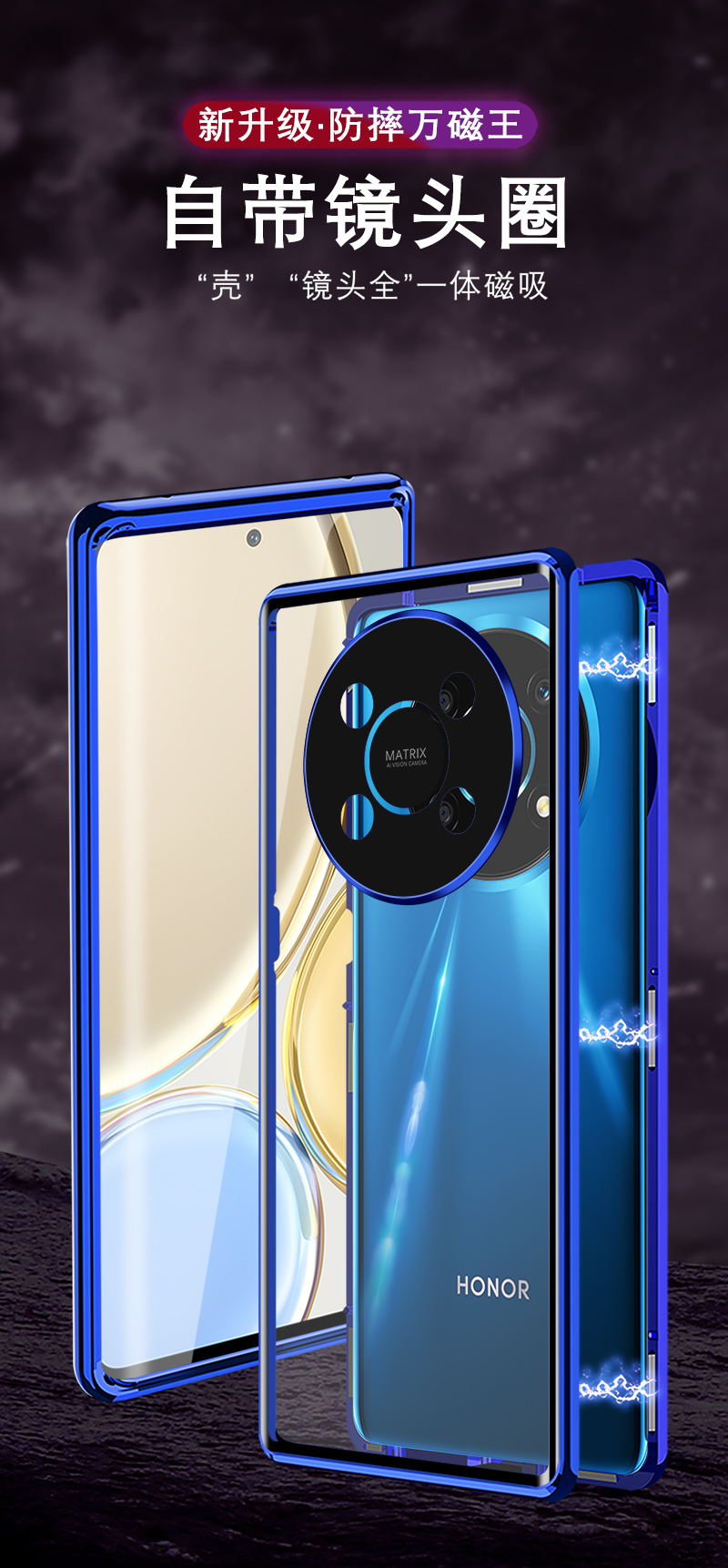 仁尼适用于荣耀x30手机壳华为荣耀x30i保护套双面钢化玻璃磁吸翻盖
