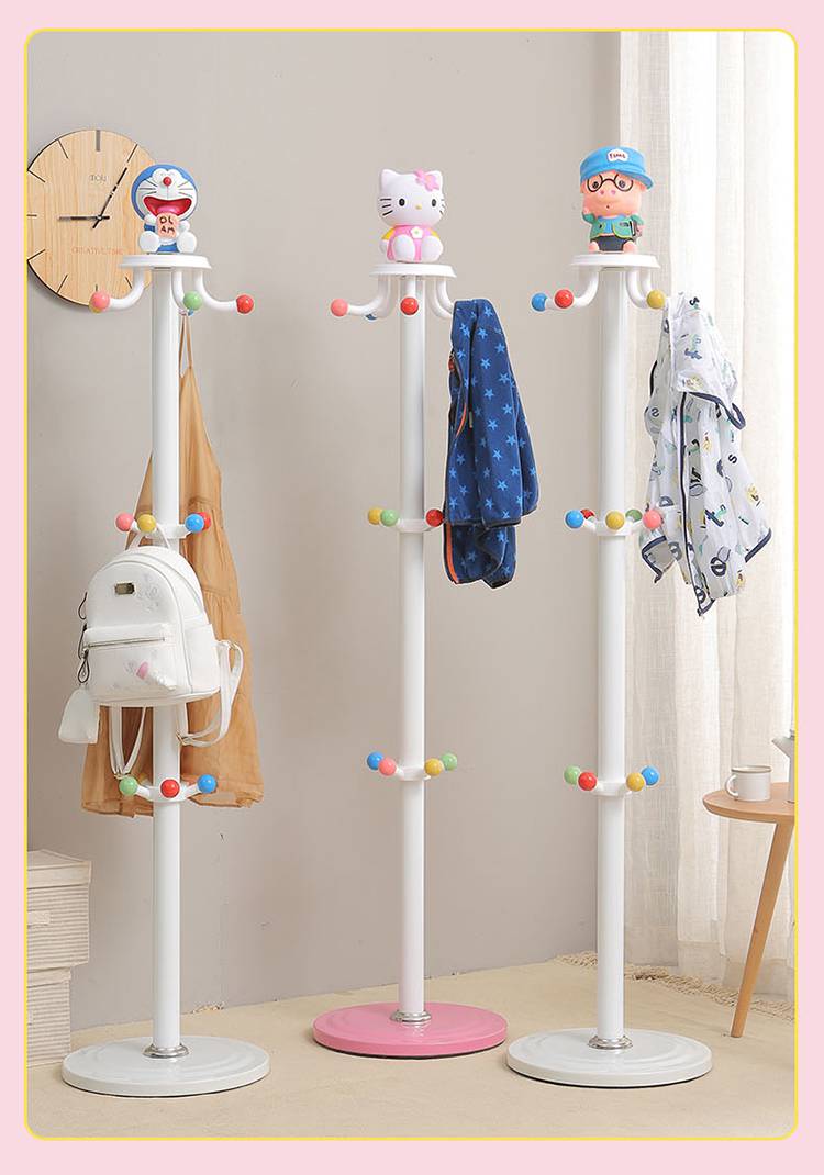 衣帽架衣帽架落地卡通挂衣架可爱卧室家用房挂衣杆衣服架少女心 哆啦a