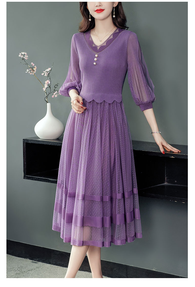 ubnb国际高档品牌进口品质褶皱网纱连衣裙春装新款高端洋气显瘦长裙