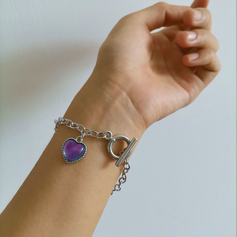 温变色爱心吊坠小众设计感情侣手链男520礼 感温变色手链两条装【图片