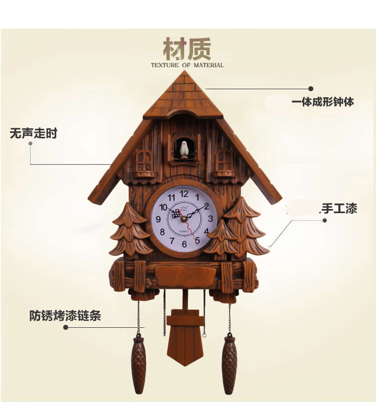 客厅布谷鸟挂钟创意儿童欧式摇摆智能报时钟现代咕咕闹钟钟表彩色有