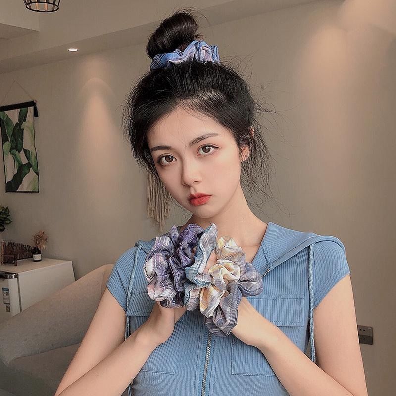 2021新款bm女孩格子肥肠发圈网红ins森系扎头发绳法式少女复古大肠圈