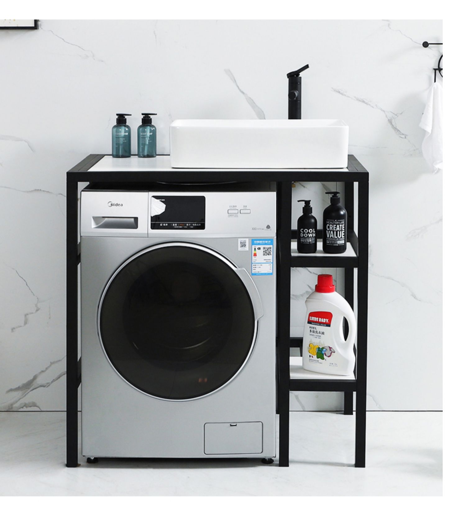 阳台洗衣机一体柜洗手盆组合洗漱台陶瓷伴侣小户型洗衣机架岩板91cm右