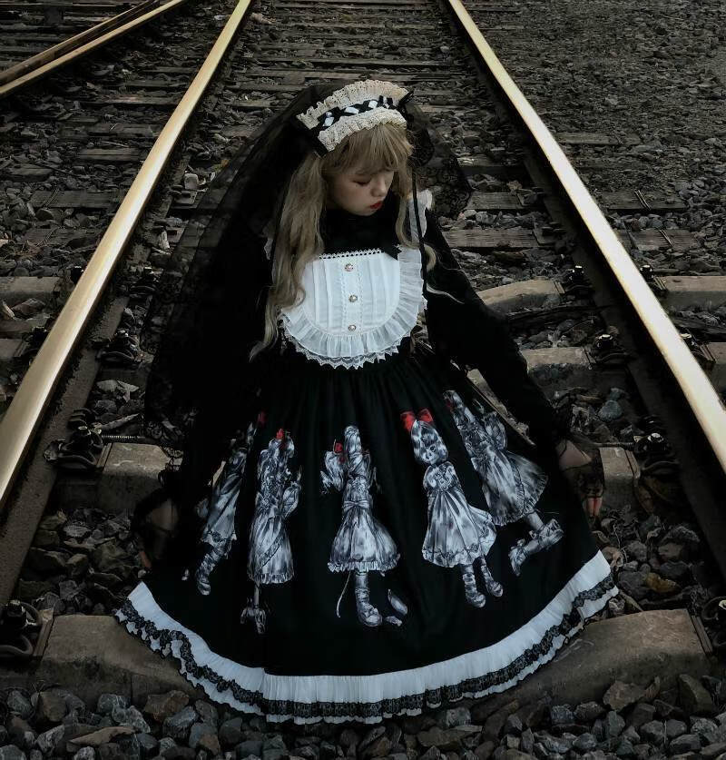 洛丽塔哥特暗黑提线木偶哥特风暗黑系连衣裙 9740黑色内搭 均码【图片