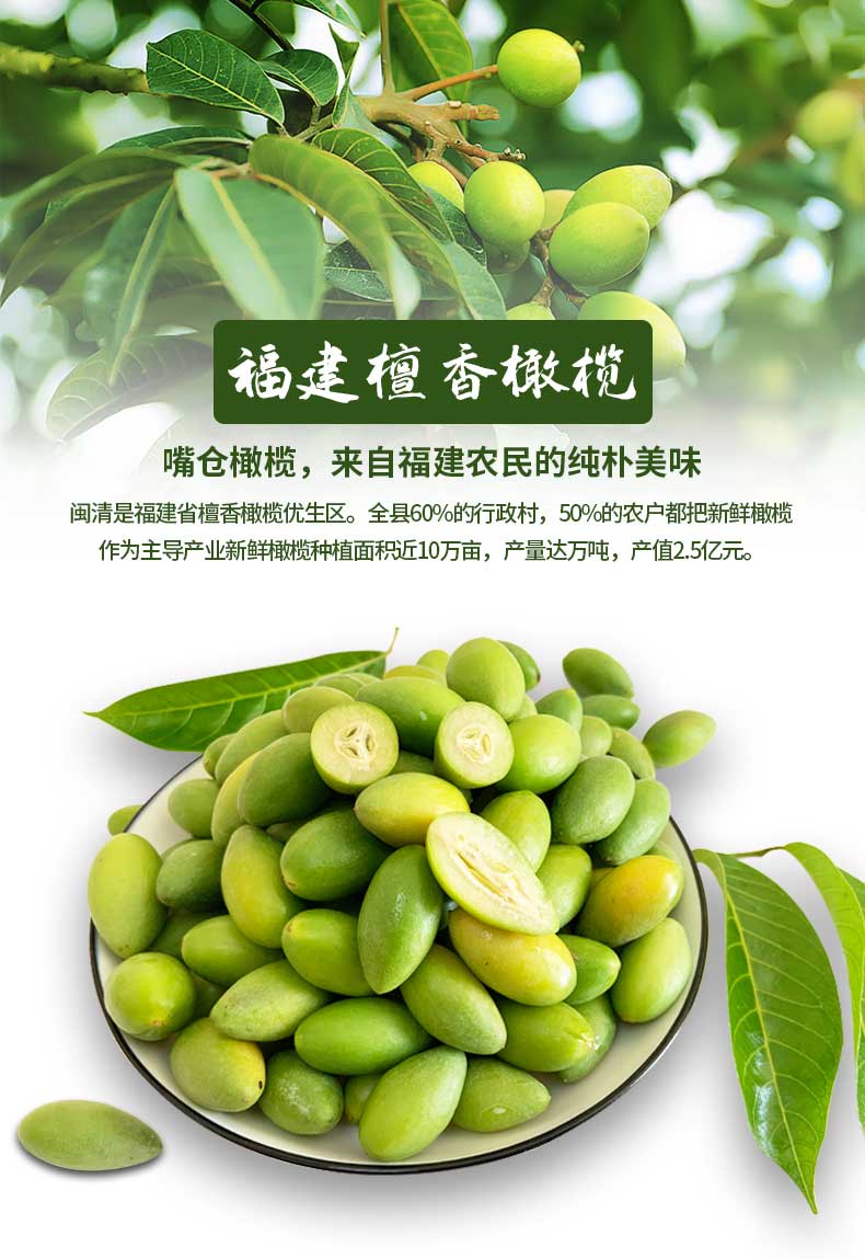仓梵福州闽清特产檀香青橄榄无渣甜种新鲜现摘500g煲汤休闲零食脆果