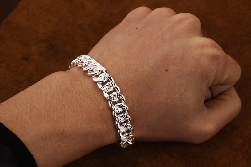 999手链男士韩版男生手链银饰白银马鞭链子霸气约112g