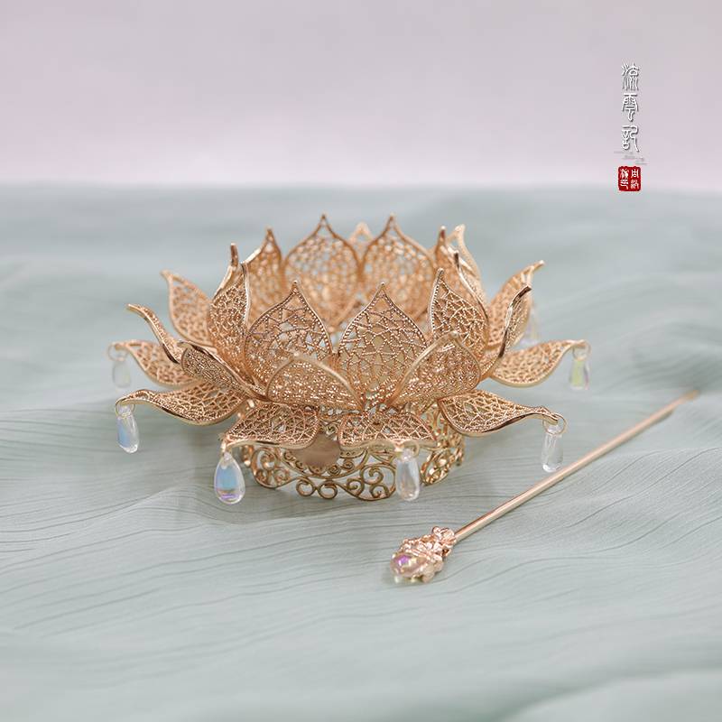 莲花发冠汉服古风唐风束发冠男女款观音发饰头冠顶送好友 三层莲花至