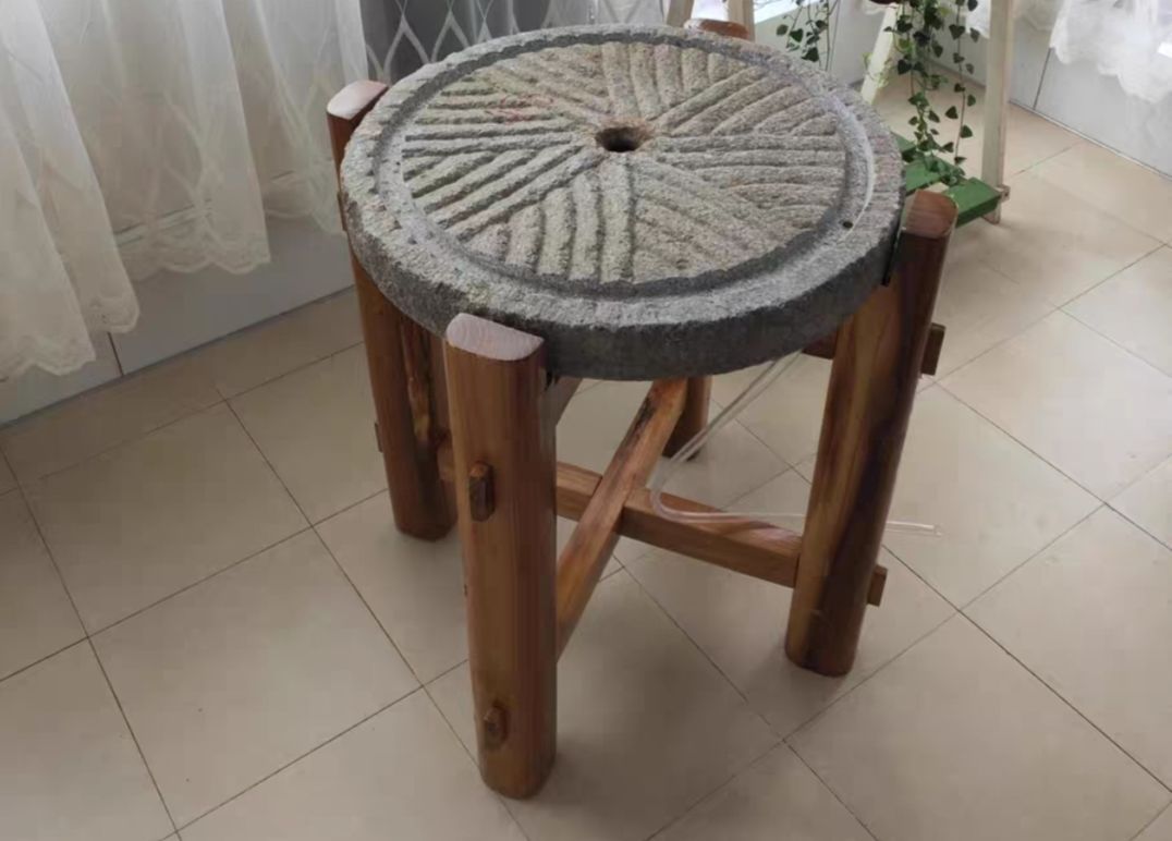 石磨茶盘茶台桌子老磨盘旧石器茶托茶具木架磨片石桌石凳组合摆件成套