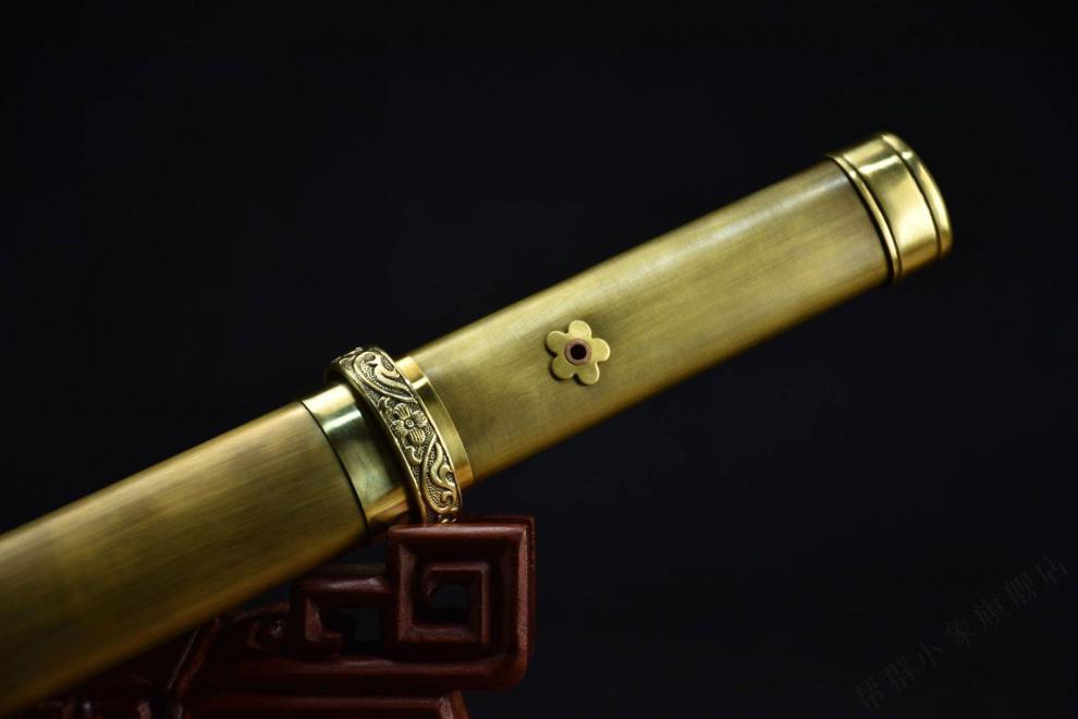 龙d泉市刀剑花纹钢手工包铜一体唐剑短款防身影视宝剑收藏未开刃