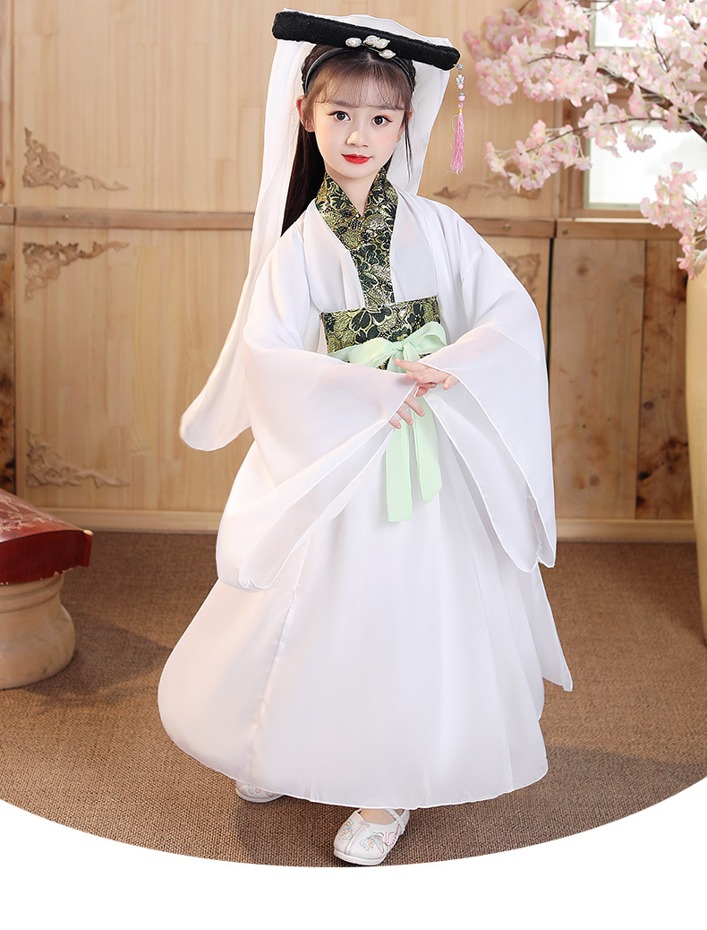 儿童演出服中国风白素贞服装仙女童汉服古装白色裙子不含头饰130cm