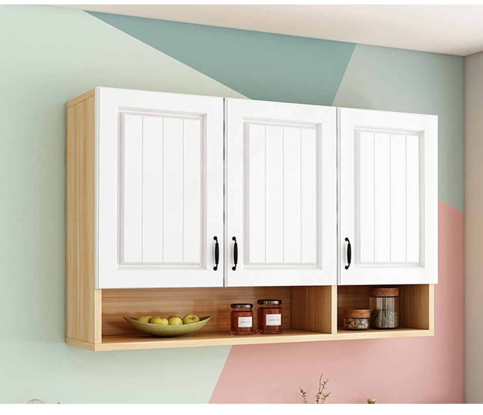 壁挂收纳厨具柜可定制壁橱升级玻璃款白色双层吊柜实木板1403080四门