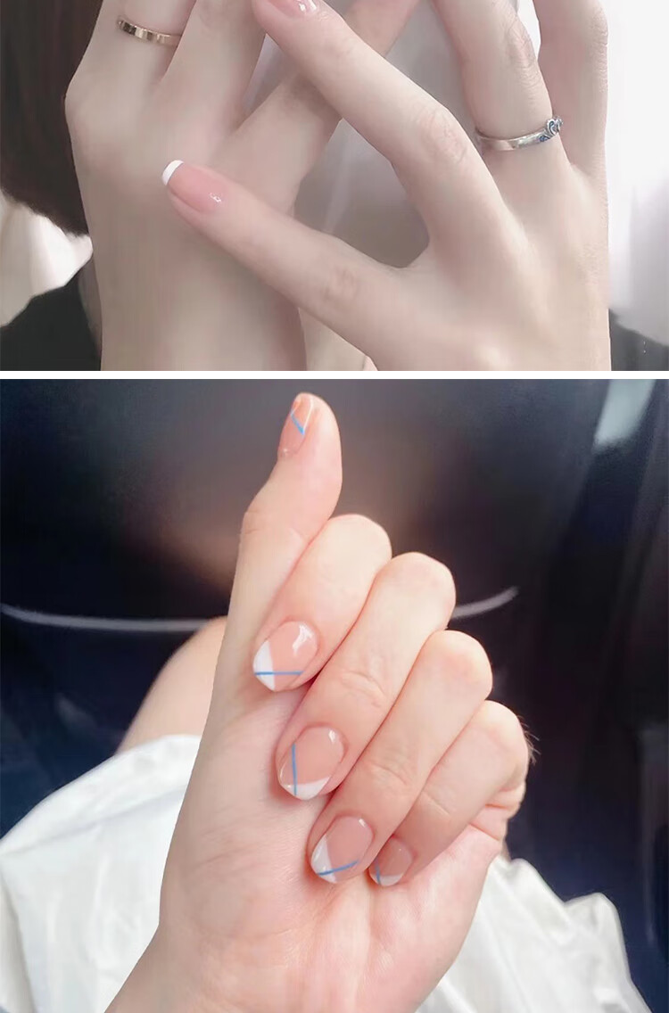 少女粉透色短款法式渐变珍珠美甲成品假指甲贴片穿戴式新娘孕妇 珍珠