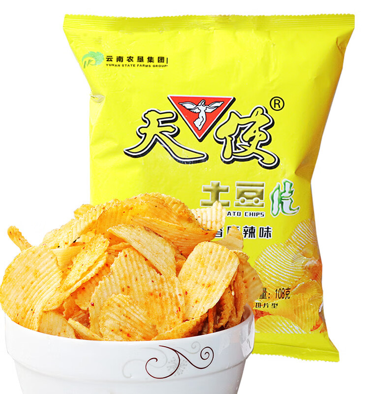 天使土豆片108g大包装陕西特产80怀旧麻辣椒香烧烤番茄味薯片零食 50g