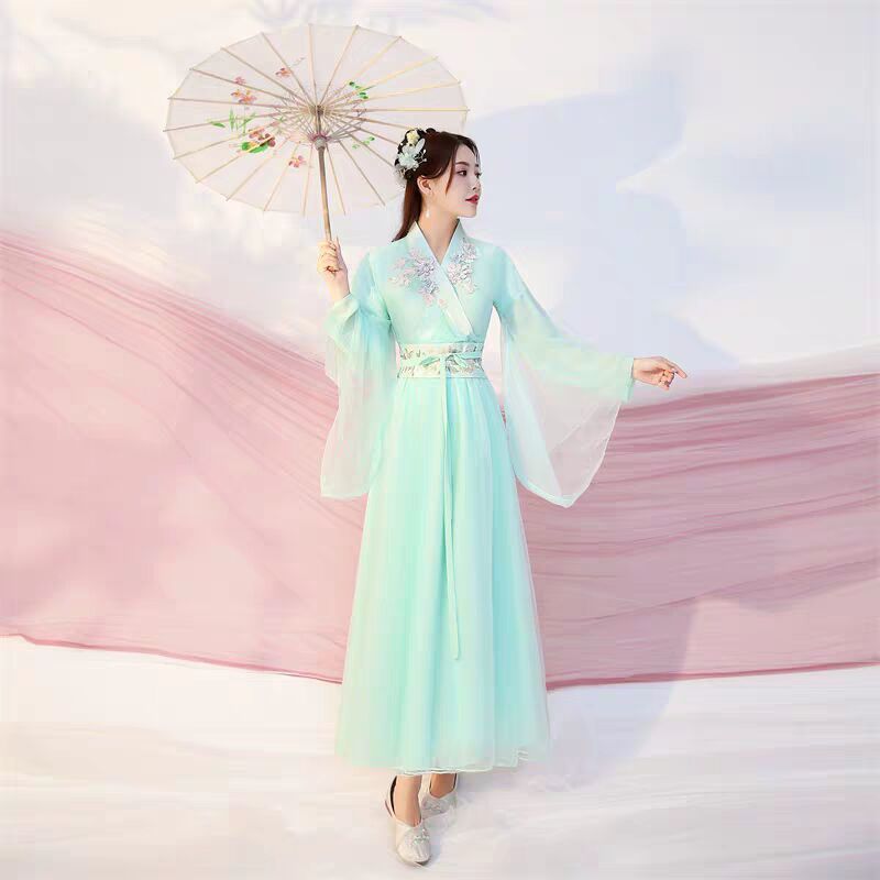古装仙女中国风飘逸清新淡雅改良套装汉元素樱花超仙演出服白色小袖m