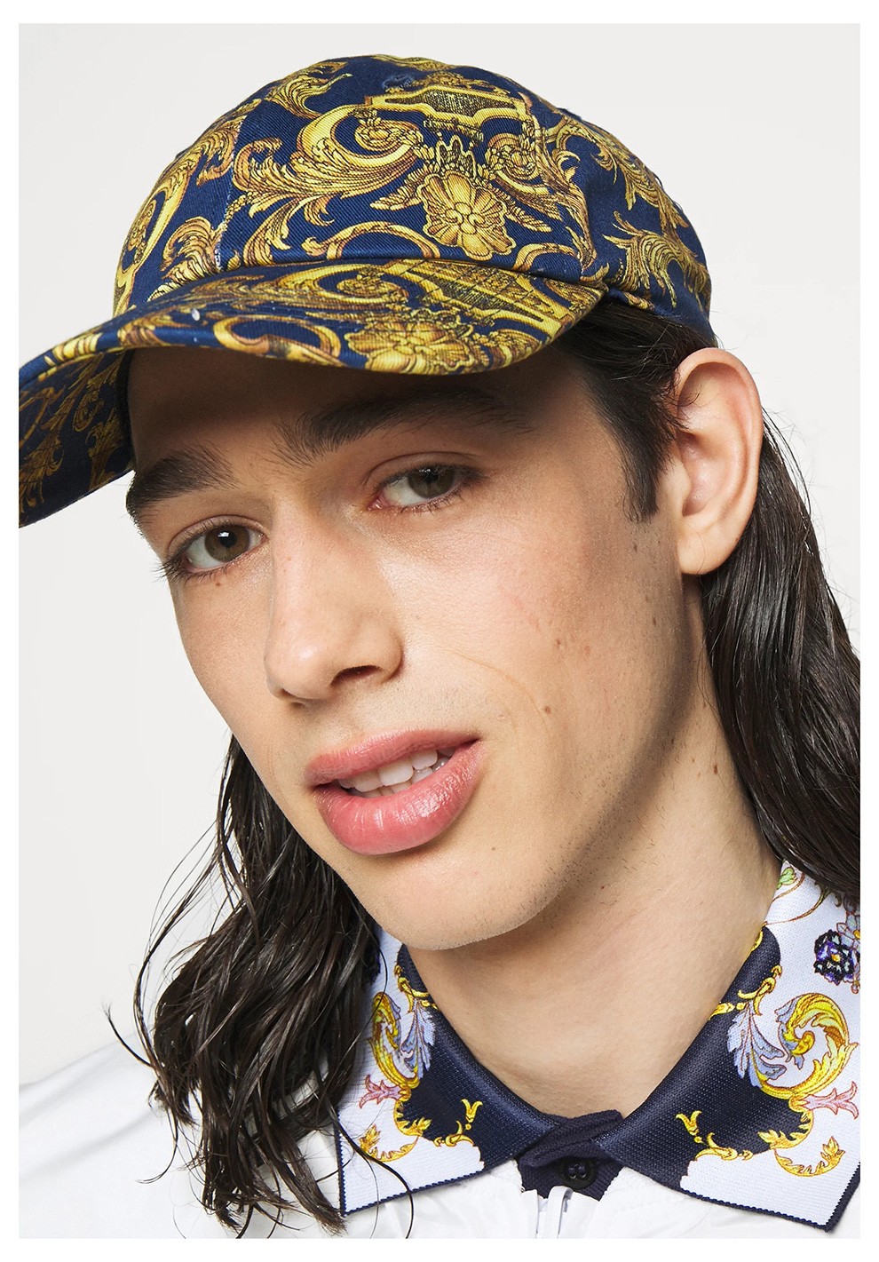 jeans couture 范思哲 新款男女通用棉质巴洛克印花鸭舌棒球帽帽子
