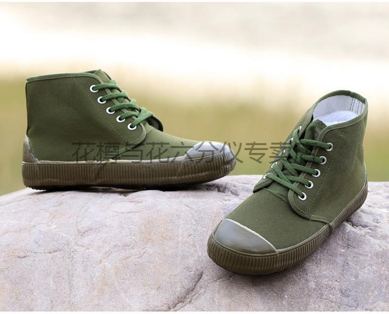 底棉布面3445男女解放鞋农田工地户外鞋橡胶波纹平底高帮棉布军绿42