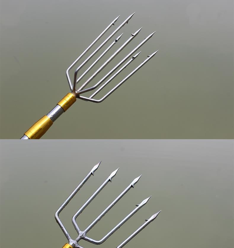 精选鱼插可伸缩带杆不锈钢老式纯手工大倒刺单叉头鱼具叉鱼钢叉子音然