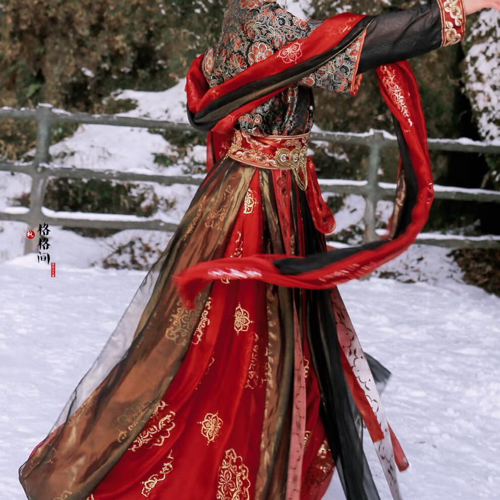 坦领半臂齐腰襦裙汉服女敦煌飞天百搭古风铃铛臂环一对均码