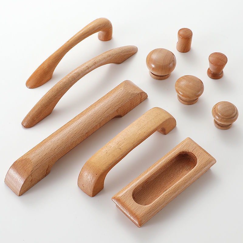 实木拉手柜门拉手原木现代简约衣柜抽屉北欧木头木质门把手榉木清漆01