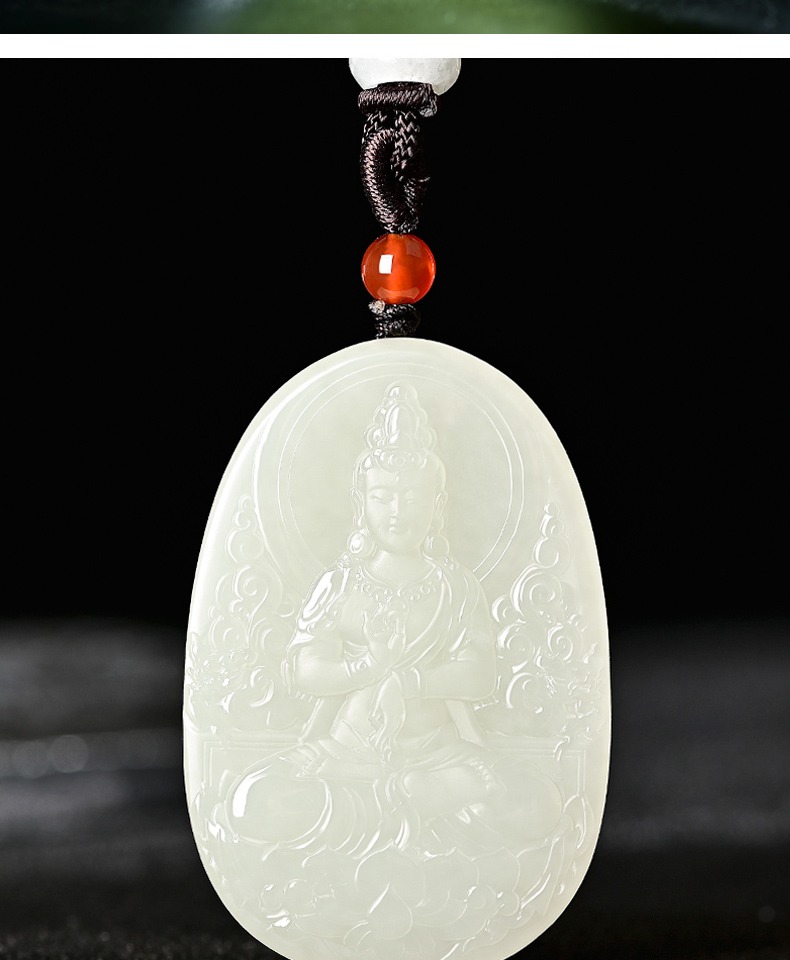 洛丽亚和田玉南海观音菩萨玉吊坠男士款观音玉佩项链保平安玉石挂件