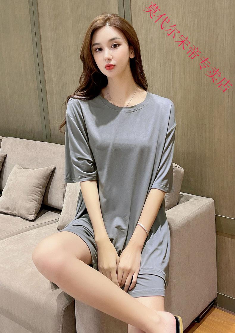 莫代尔面料睡衣女夏季带胸垫薄款两件套2022年新款纯色大码夏天家居服