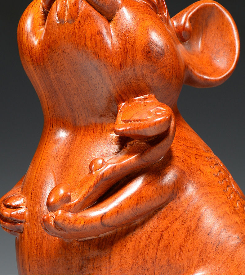 今轩堂花梨木雕老鼠摆件十二生肖木质如意鼠雕刻家居客厅办公装饰工艺