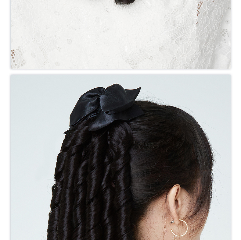 22新款 假发马尾女罗马卷民国大小姐油条公主复古旗袍蝴蝶结表演仿真