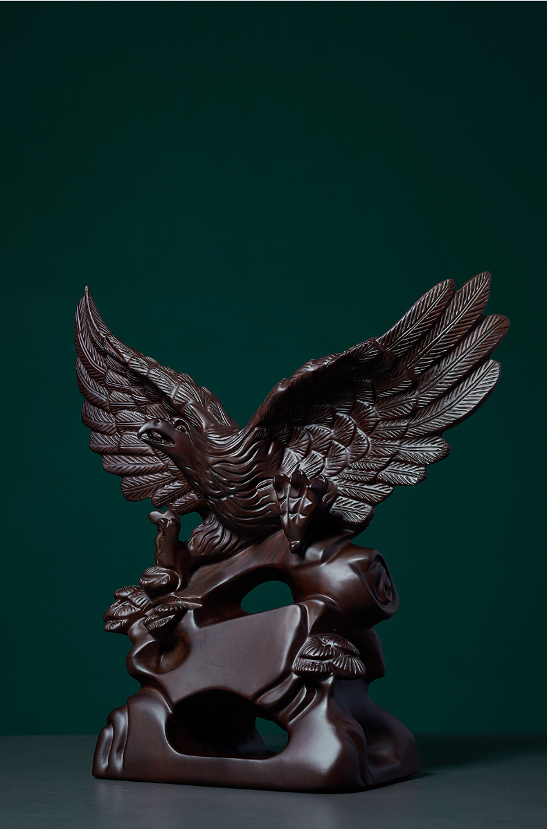 唐砖黑檀木雕老鹰摆件实木雕刻大展宏图老鹰红木质动物乔迁公司礼品