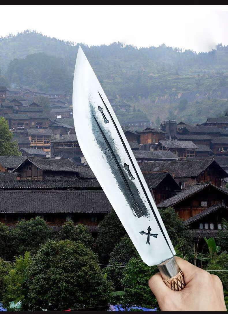 杀猪放血专用刀杀猪尖刀苗家刀纯手工轨道钢锻打屠宰刀屠夫专用斩骨刀