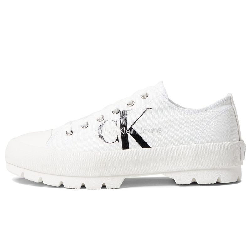 calvin klein/凯文克莱ck女鞋运动休闲鞋帆布鞋中跟系带小白鞋 white