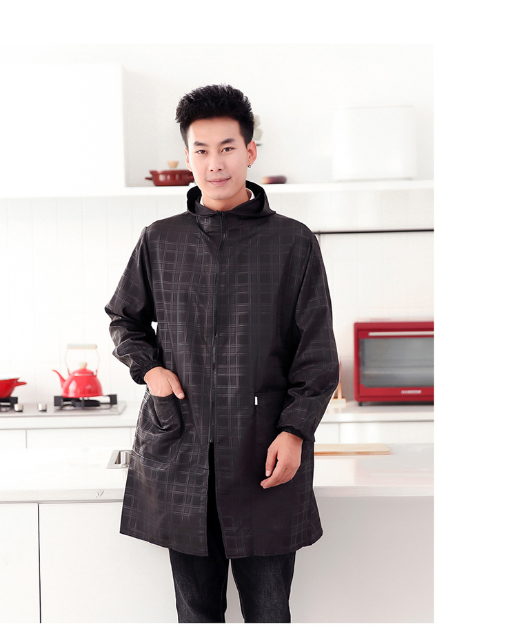 男士防水罩衣大人时尚工作服外套家用厨房防油冬长袖围裙定制loo黑色