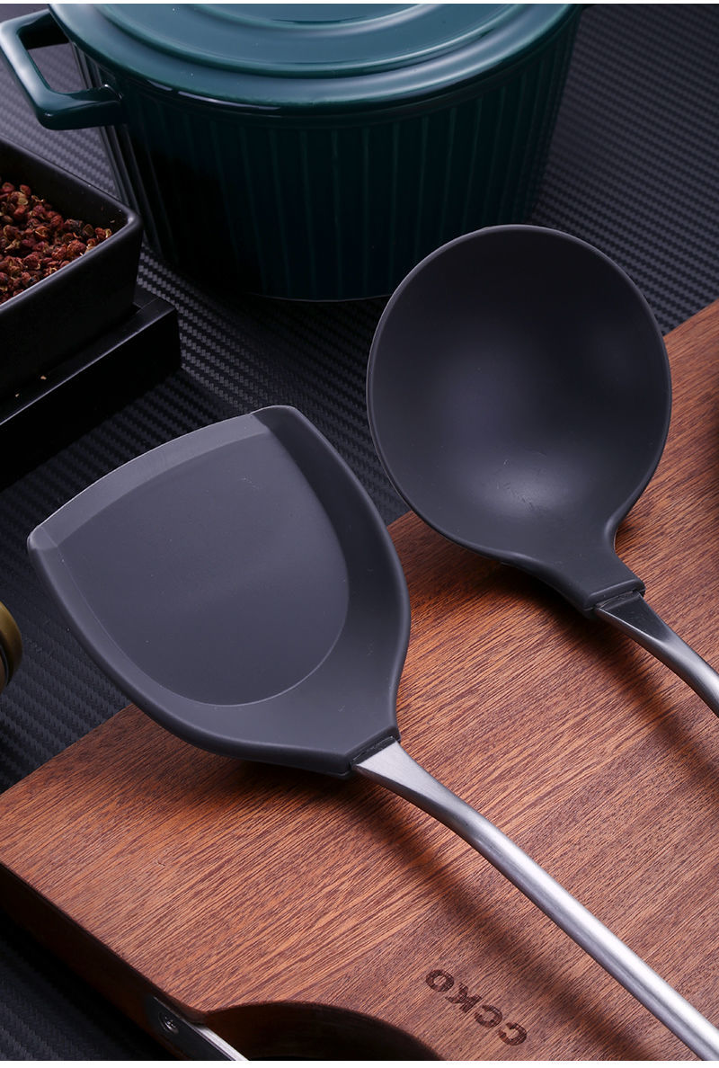 不粘锅硅胶铲子炒菜耐高温汤勺硅胶不锈钢厨具专用硅胶套装古木厨食品