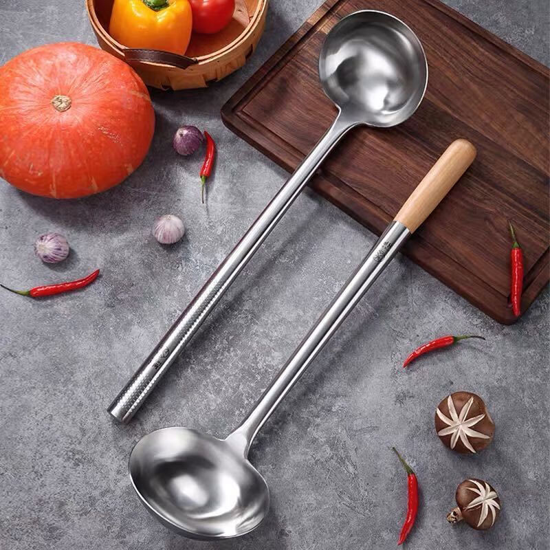 demanke厨师不锈钢炒菜勺子家用炒勺子大小铁炒勺炒菜长柄饭店铲子钢