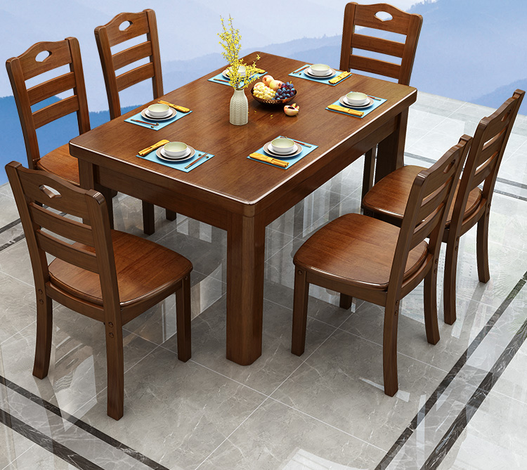 嘉际 实木餐桌中小户型简约现代椅组合家用吃饭桌子长方形西餐桌新中式 1.35单桌【胡桃海棠柚木】