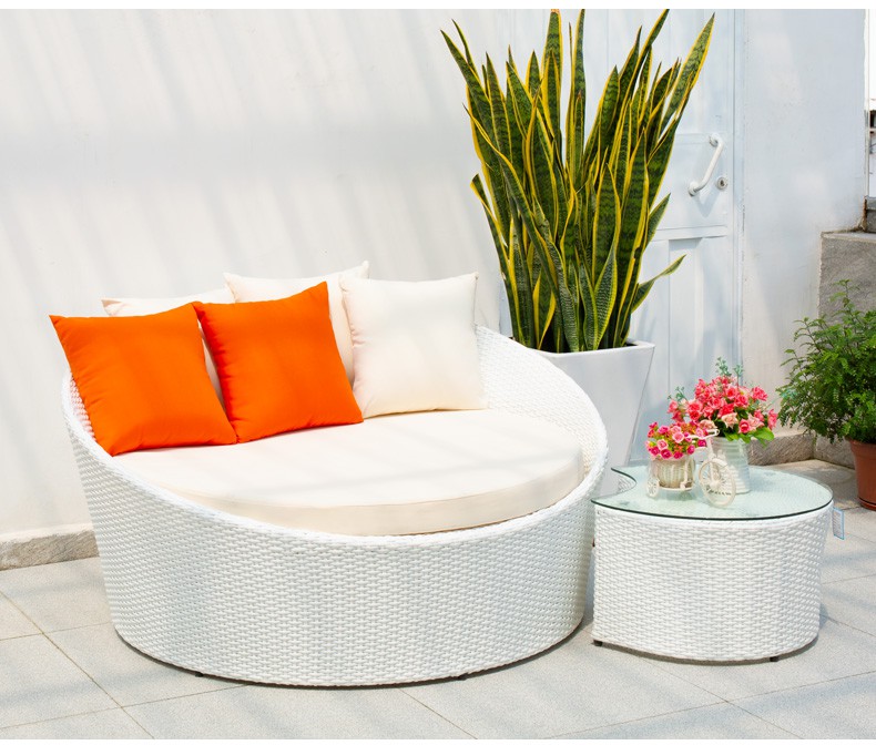 鑫事顺圆床北欧户外躺床别墅露台藤编半圆床客厅卧室阳台圆形沙发床