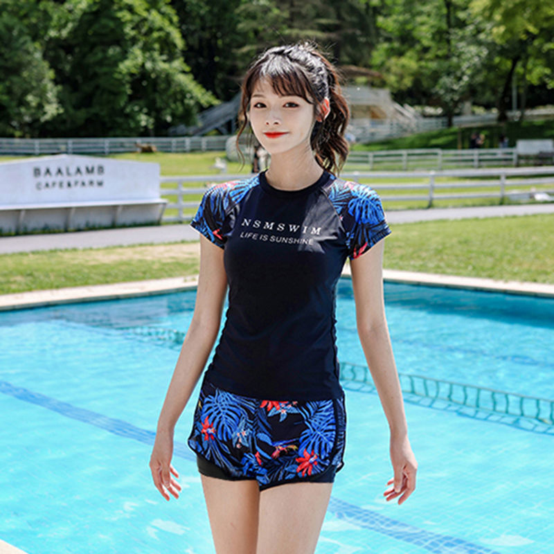 捡漏泳衣女游泳衣女保守分体遮肚裙式平角裤少女二件套运动温泉黑色