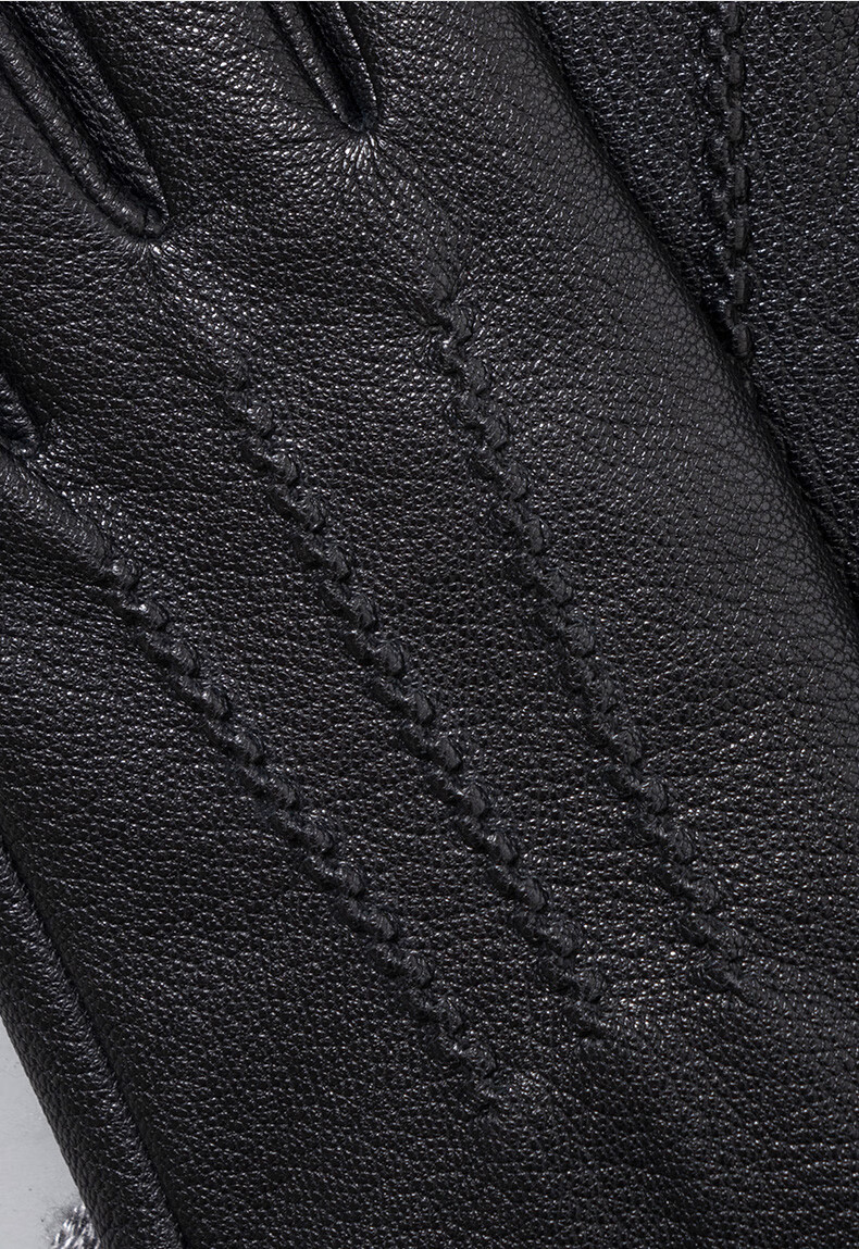 kt复古山羊皮手套男鹿皮纹路加绒加厚保暖冬季触屏骑行开车黑色l