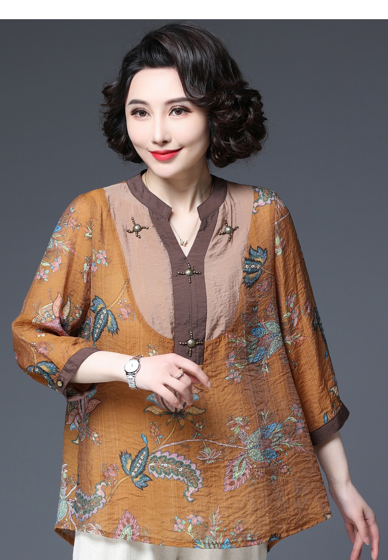 品牌女装大码贵夫人高贵上衣中老年人夏装香云纱七分袖衣服胖妈妈大码