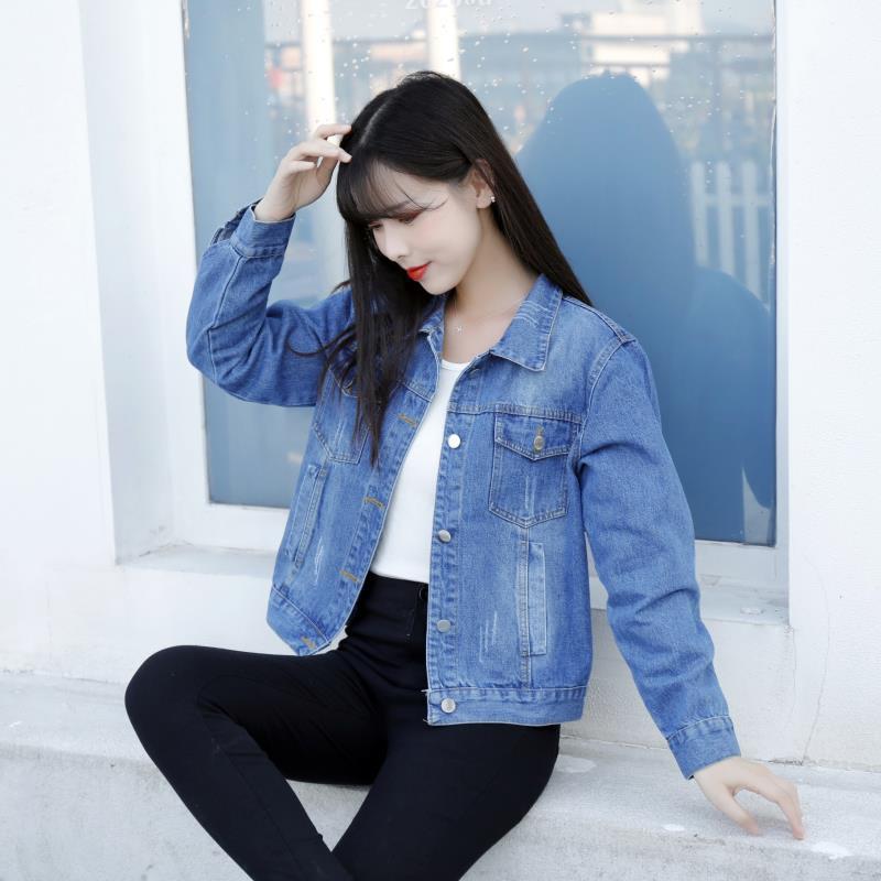 外套女短款修身韩版显瘦长袖牛仔上衣潮高质量蓝色s建议8095斤左右