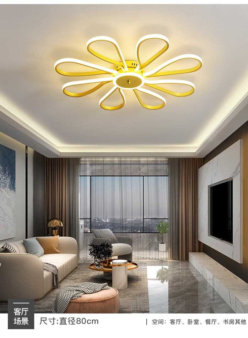 客厅灯现代简约大气家用轻奢灯具2021新款北欧花形卧室房间吸顶灯 8头