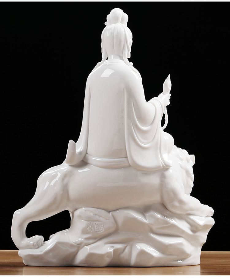 陶瓷文殊菩萨观音佛像家居供奉摆件 白瓷普贤菩萨佛堂工艺品 12寸文殊